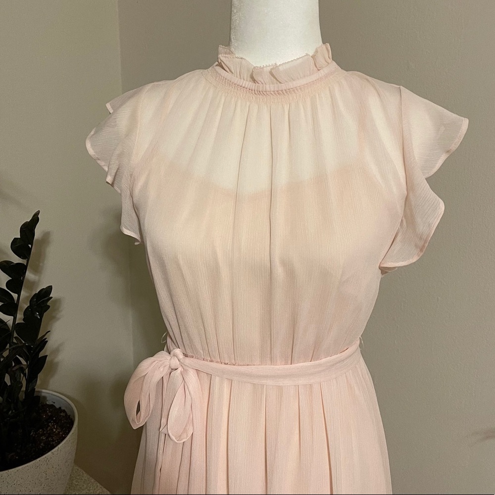 Pink ruffle romantic overlay dress Ann Taylor